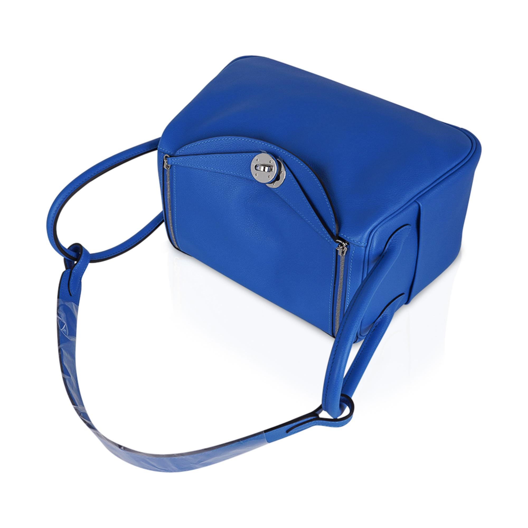 Women's Hermes Lindy 26 Bag Beautiful Blue Hydra Evercolor Leather Palladium