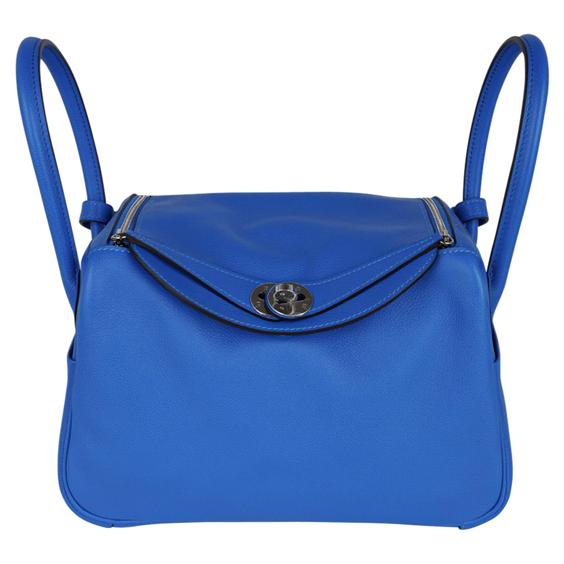 Hermes Lindy 26 Bag Beautiful Blue Hydra Evercolor Leather Palladium