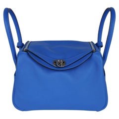 Hermes Lindy 26 Bag Beautiful Blue Hydra Evercolor Leather Palladium