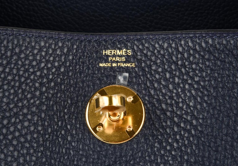 Hermes Lindy 26 Bag Blue Nuit Clemence Gold Hardware at 1stDibs