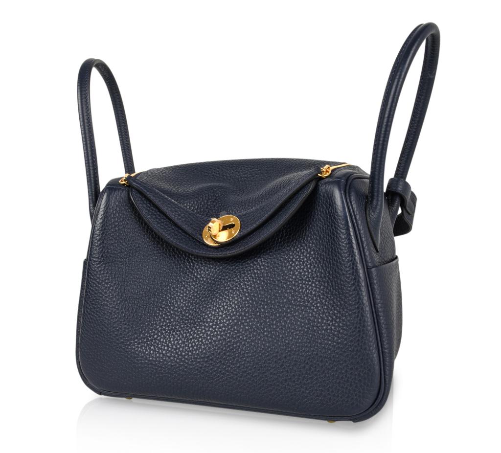 Black Hermes Lindy 26 Bag Blue Nuit Clemence Gold Hardware