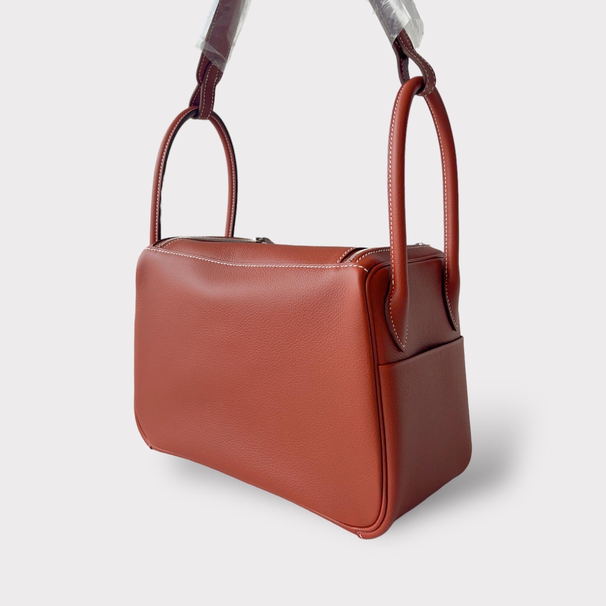 Hermes Lindy 26 Bag In Sienne With Palladium Hardware, Evercolor Leather 3