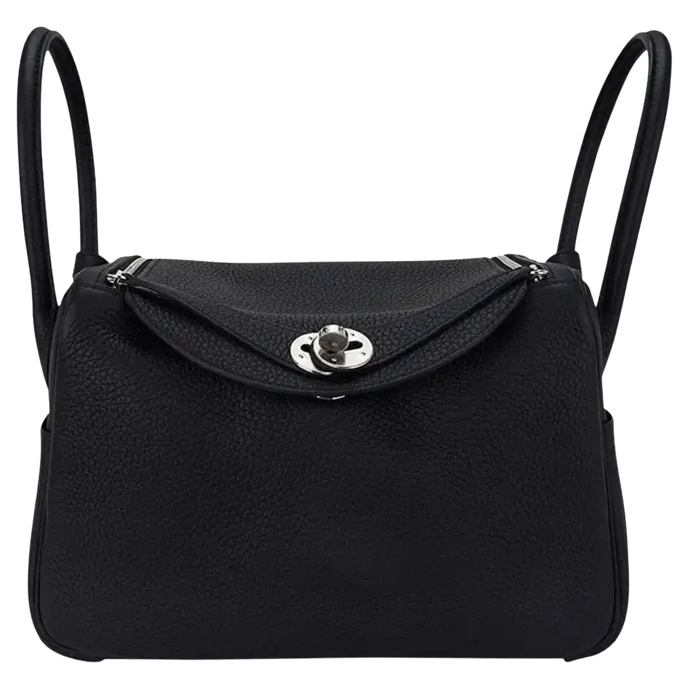 Hermes Lindy 26 Schwarz Clemence Leder mit Palladium Hardware Handtasche im Angebot
