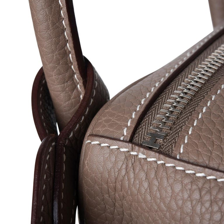 Hermes 30cm Etoupe Clemence leather Palladium Plated Lindy Bag