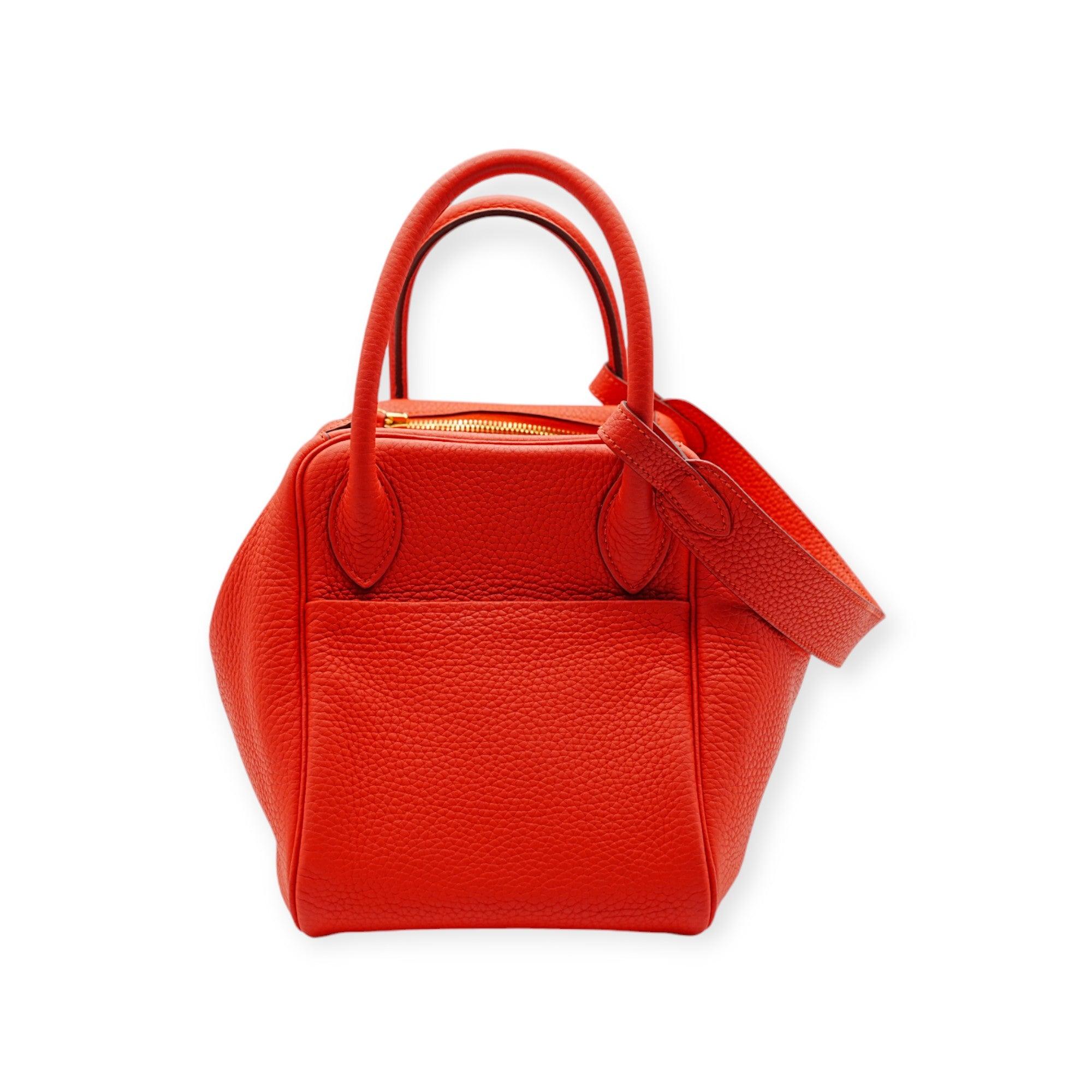 Red Hermès Lindy 30 Clemence Leather Shoulder Bag - '10s