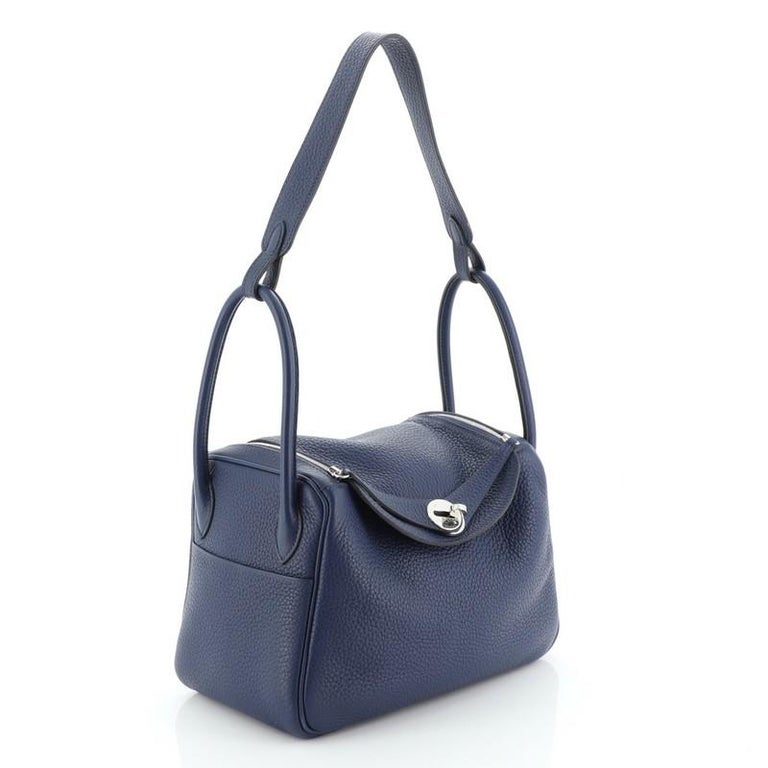 Hermes Blue Clemence Leather 26 Lindy Shoulder Bag – On Que Style