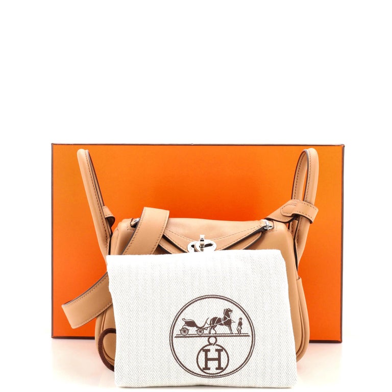 Auth. Hermes Lindy Bag Verso Swift Mini Blue With Gold Hardware