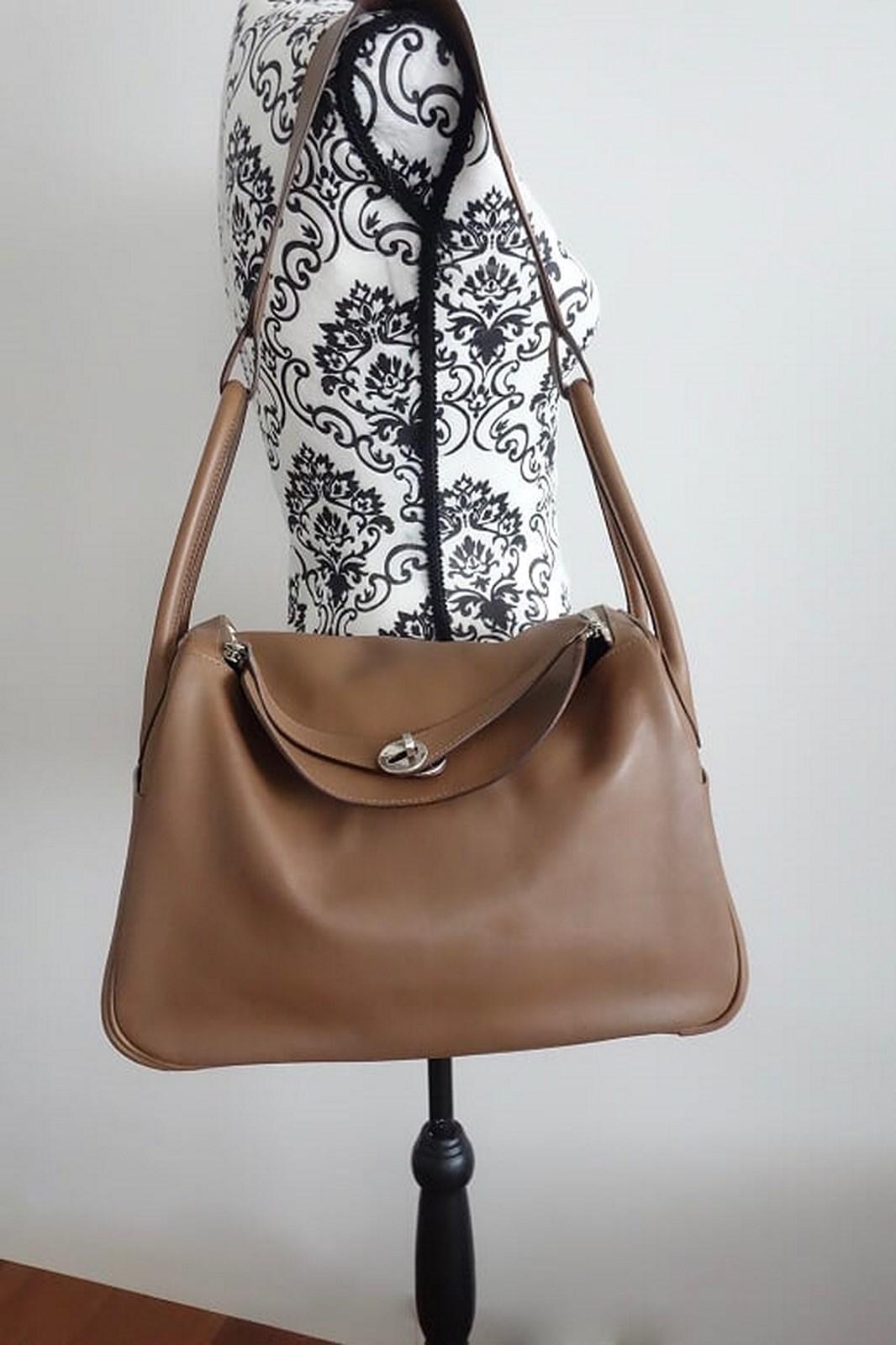 Hermès Lindy Hand Bag 2 ways Light Brown Swift Leather PHW 34 cm 13