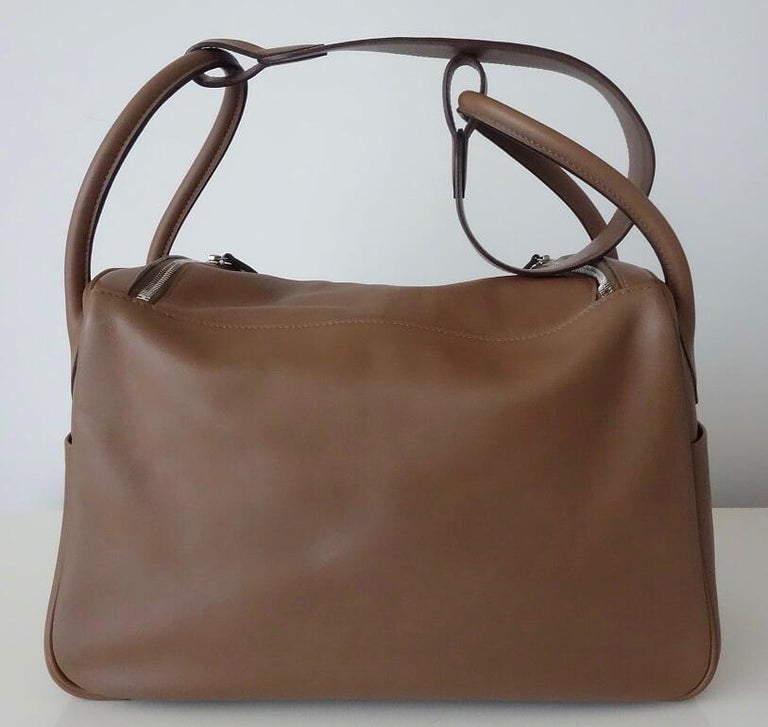 Hermès Lindy Hand Bag 2 ways Light Brown Swift Leather PHW 34 cm at 1stDibs