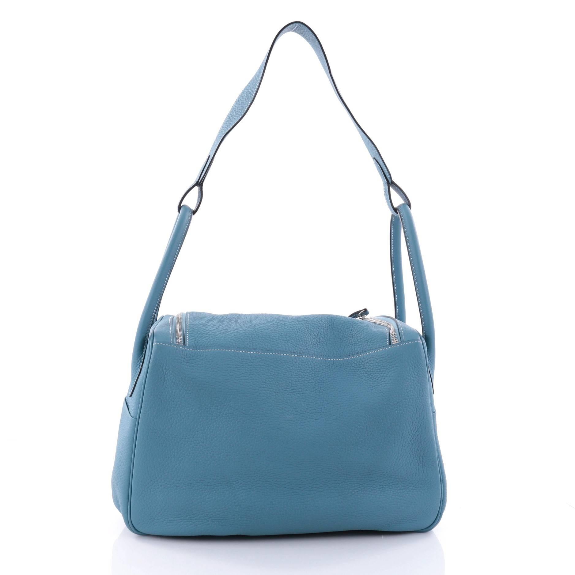 Blue Hermes Lindy Handbag Clemence 34
