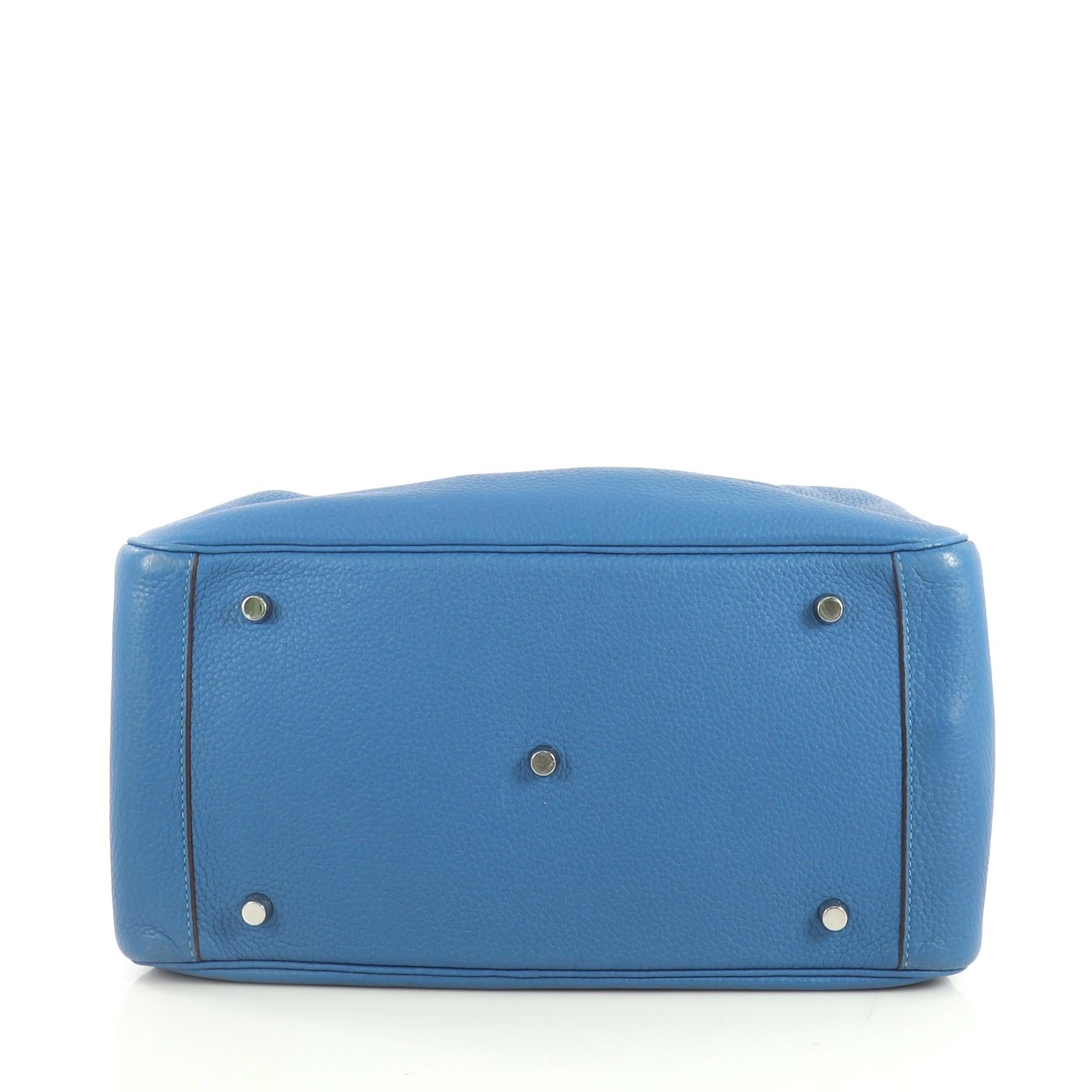 Blue Hermes Lindy Handbag Clemence 34