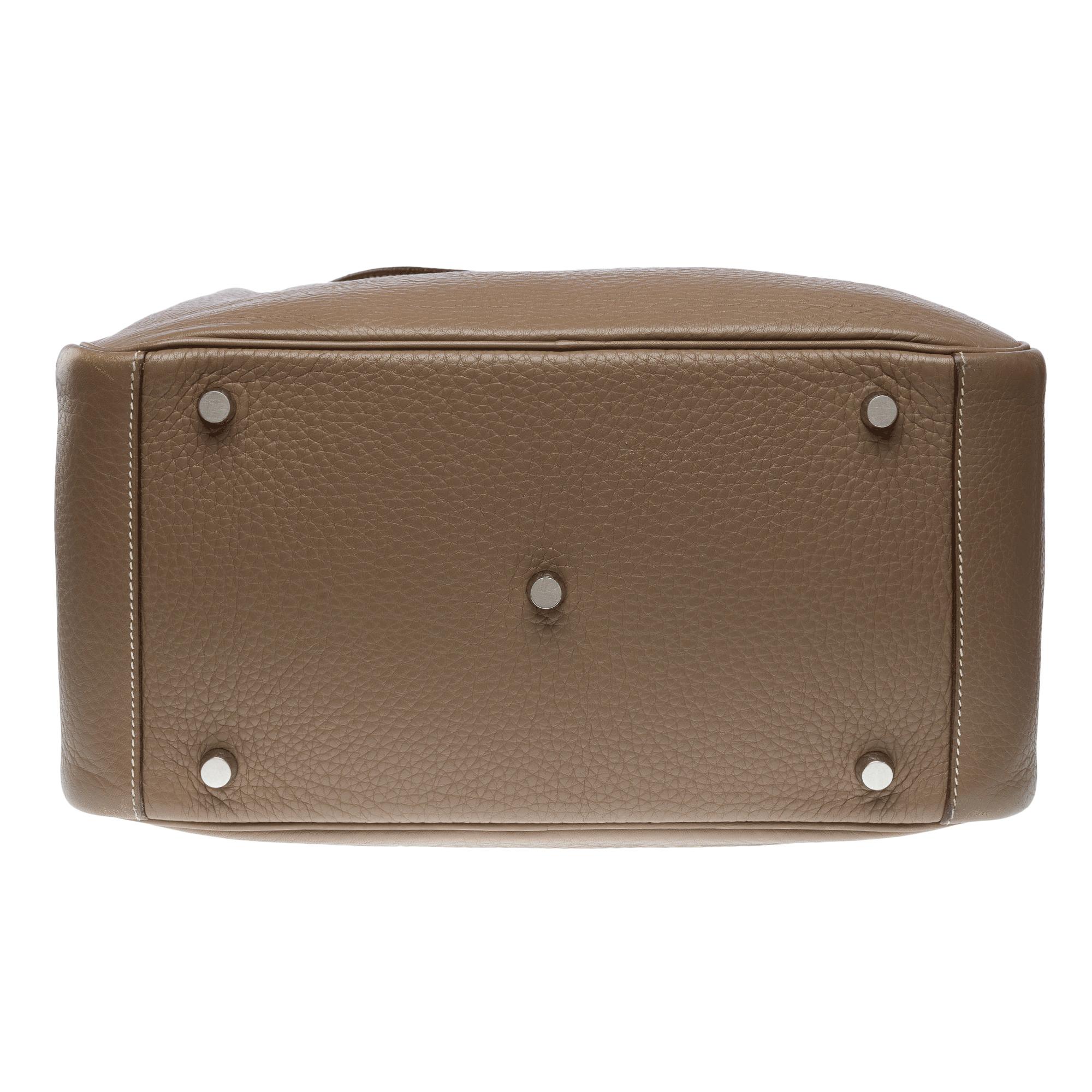 Hermes Lindy Mini 30 handbag strap in Etoupe Togo leather, PHW For Sale 5
