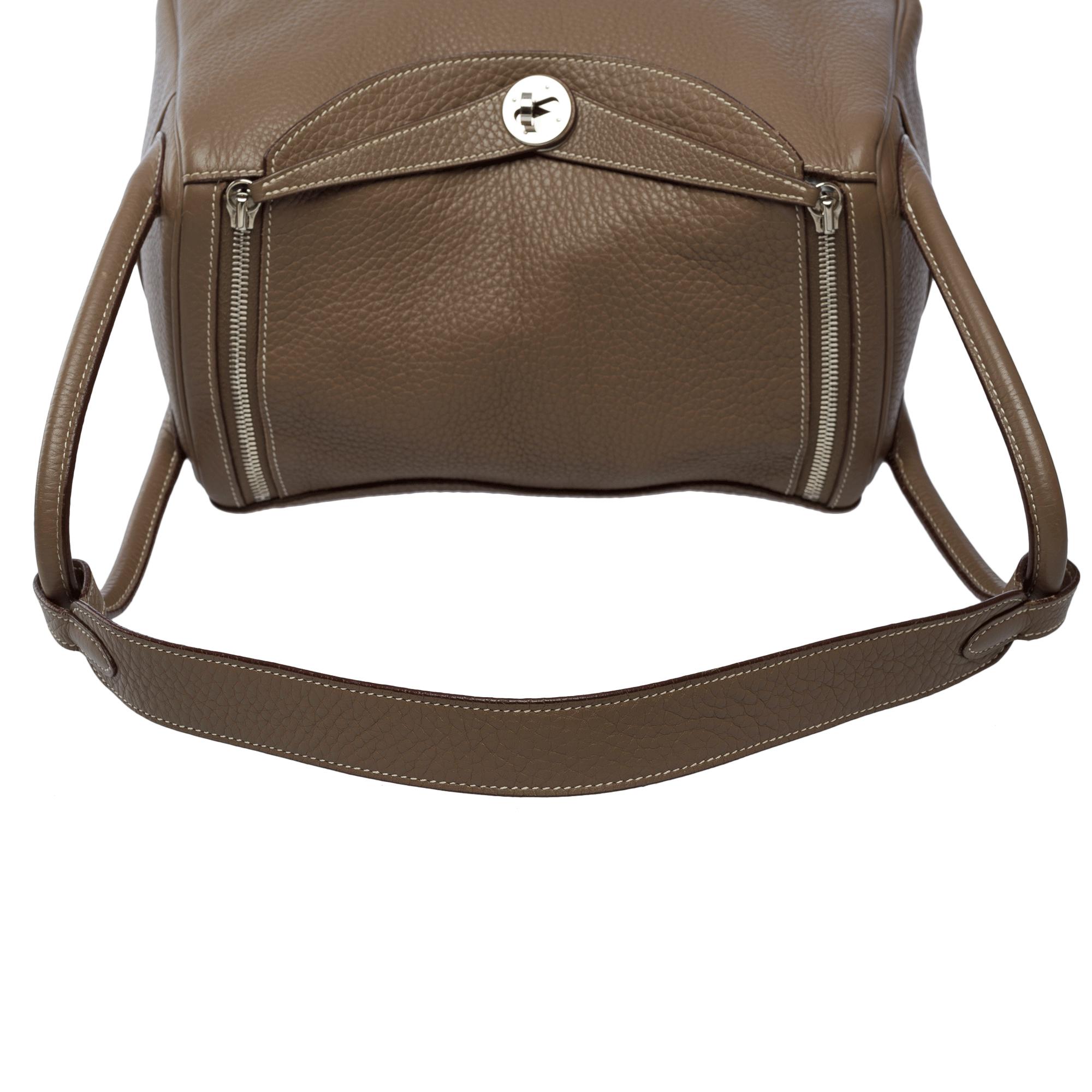 Hermes Lindy Mini 30 handbag strap in Etoupe Togo leather, PHW For Sale 4
