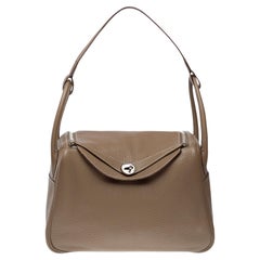 Hermes Lindy Mini 30 Handtaschenarmband aus Etoupe Togo Leder, PHW