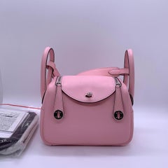HERMES Lindy Mini Rose Sakura Swift Leather Palladium HW Bag Stamp Z