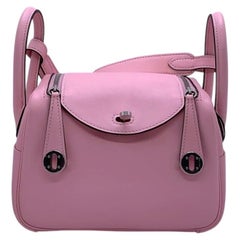 HERMES Lindy Mini Rose Sakura Swift Leather Palladium HW Bag Stamp Z