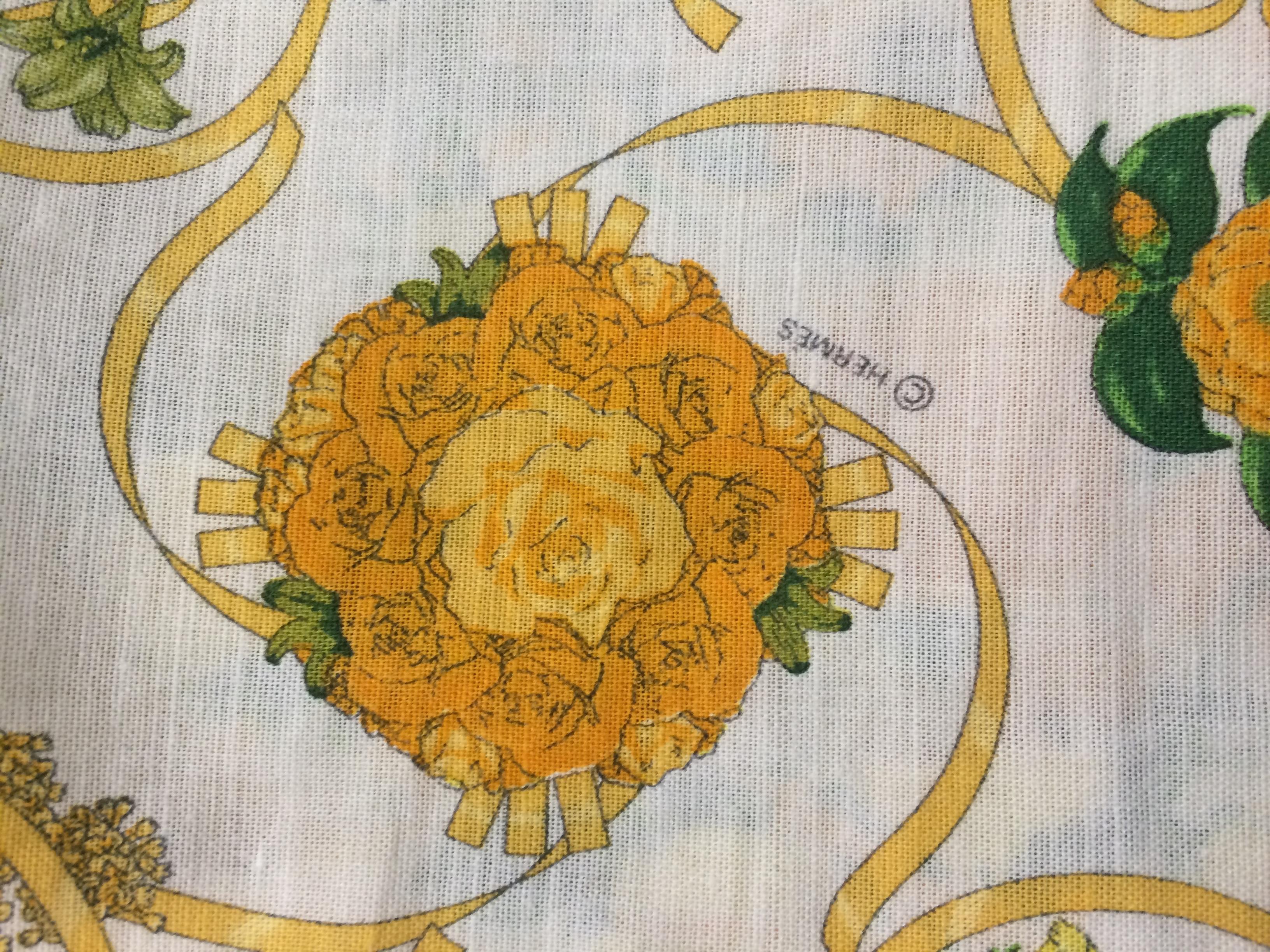 Beige Hermes Linen Printed High Waist Floral Pant