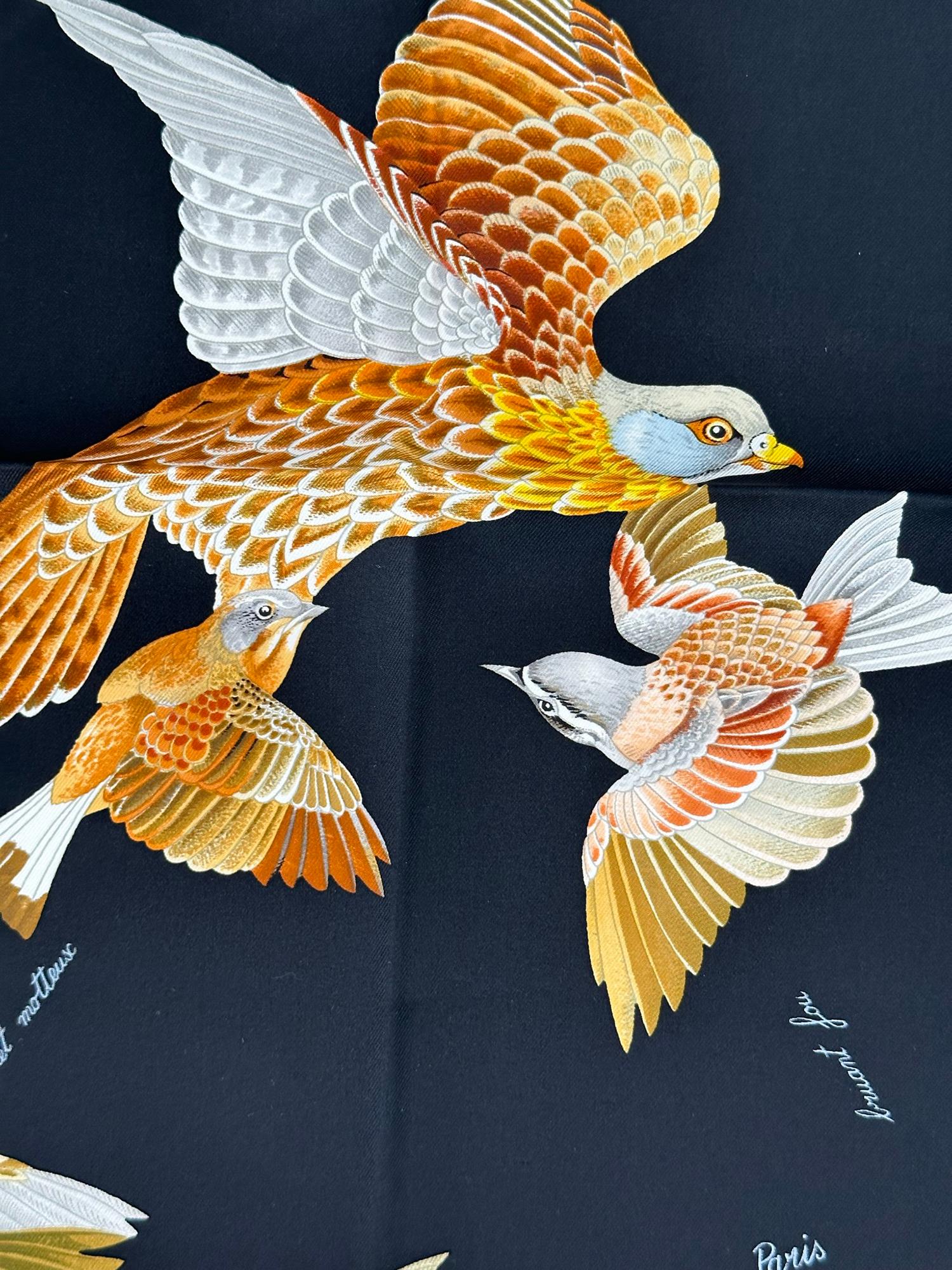 Women's or Men's Hermès L��’Intrus Black Silk Twill Scarf Designed by Antoine de Jacquelot 1996