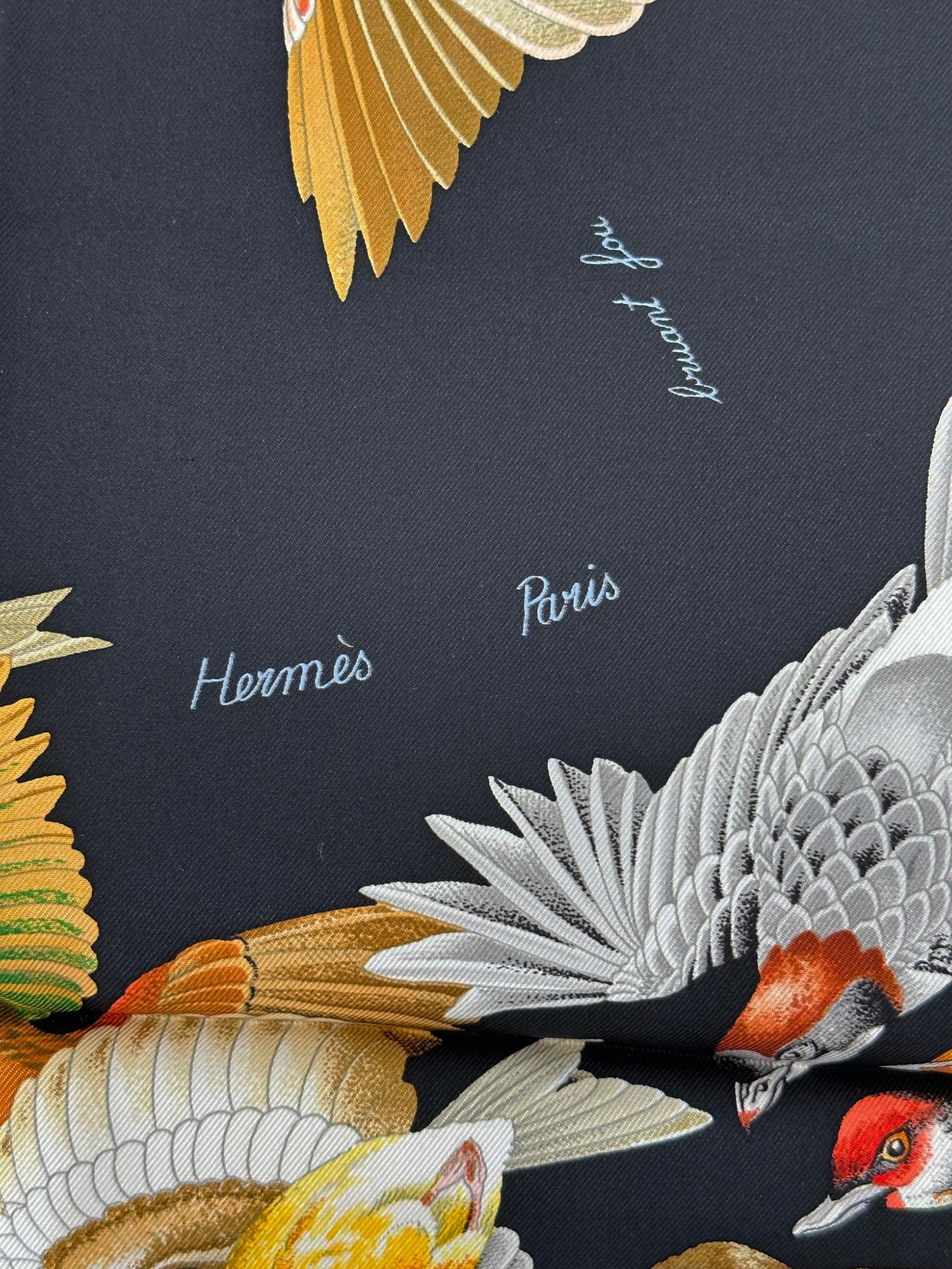 Hermès L’Intrus Black Silk Twill Scarf Designed by Antoine de Jacquelot 1996 3