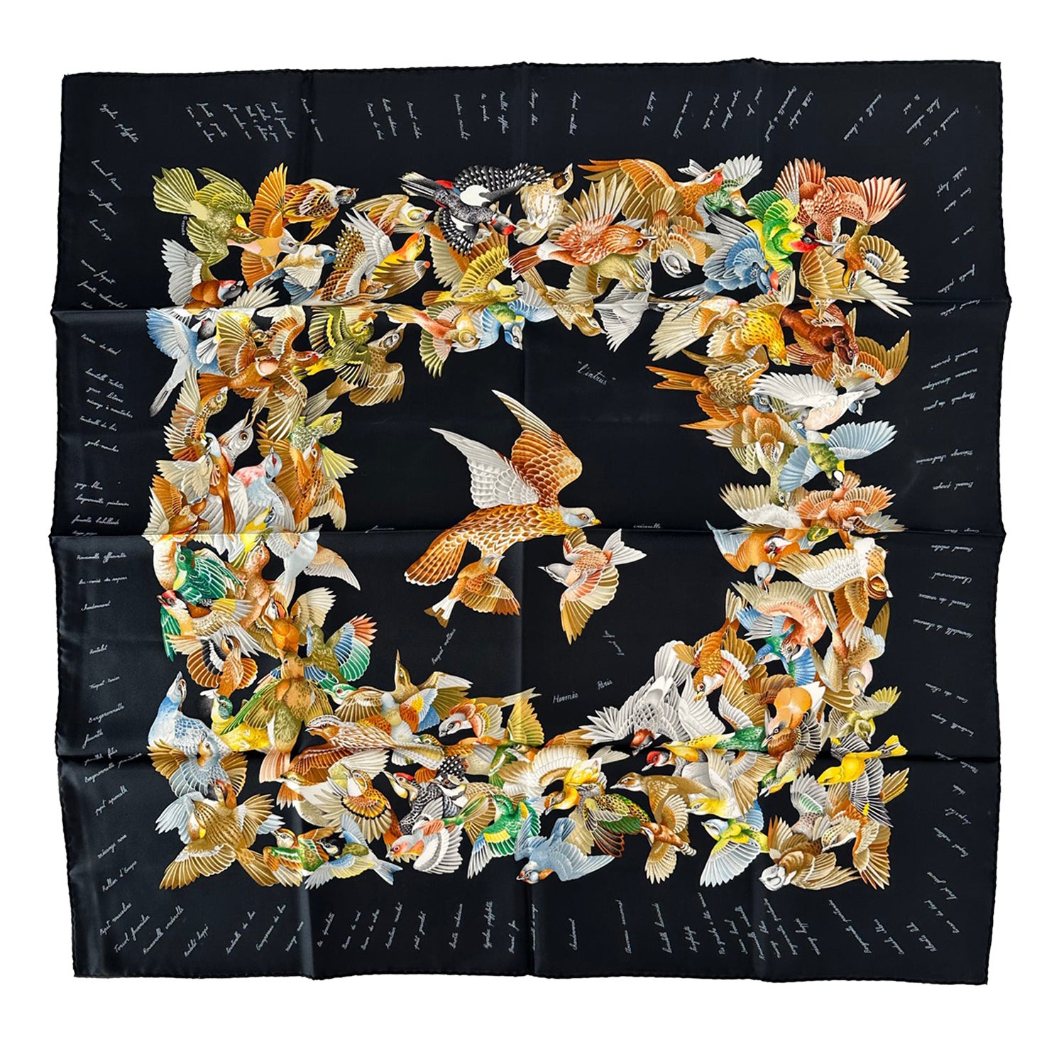 Hermès L’Intrus Black Silk Twill Scarf Designed by Antoine de Jacquelot 1996