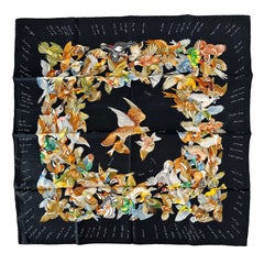 Hermès L’Intrus Black Silk Twill Scarf Designed by Antoine de Jacquelot 1996