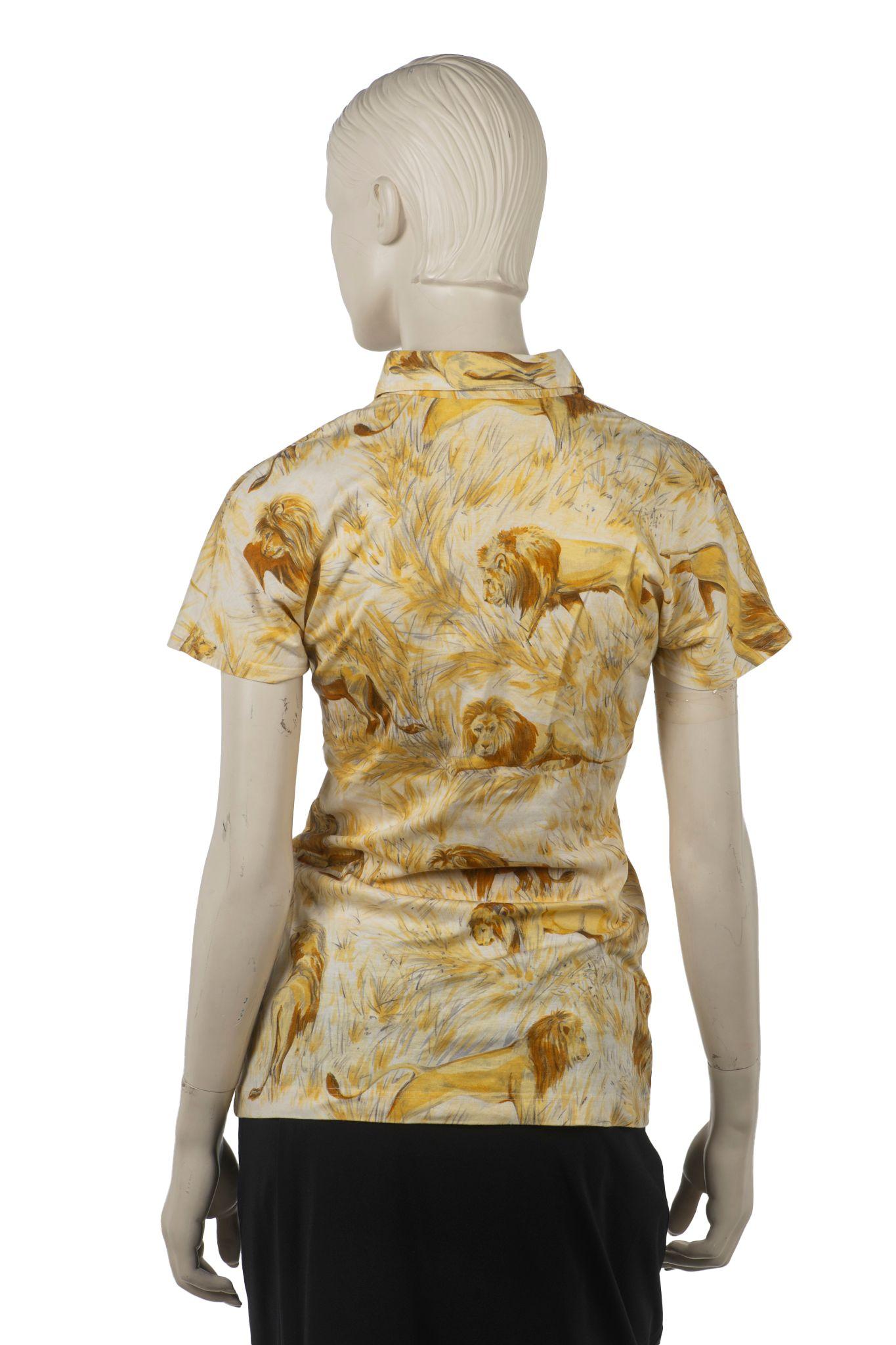 Marrone Camicia in cotone a maniche corte di Hermès Lion in vendita