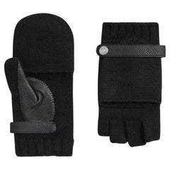 Hermes Lionel Mittens Black Cashmere and Deerskin Gloves M