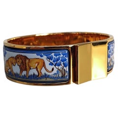 Hermès Lions and Lionesses Clic Clac Enamel Bracelet Gold Hdw