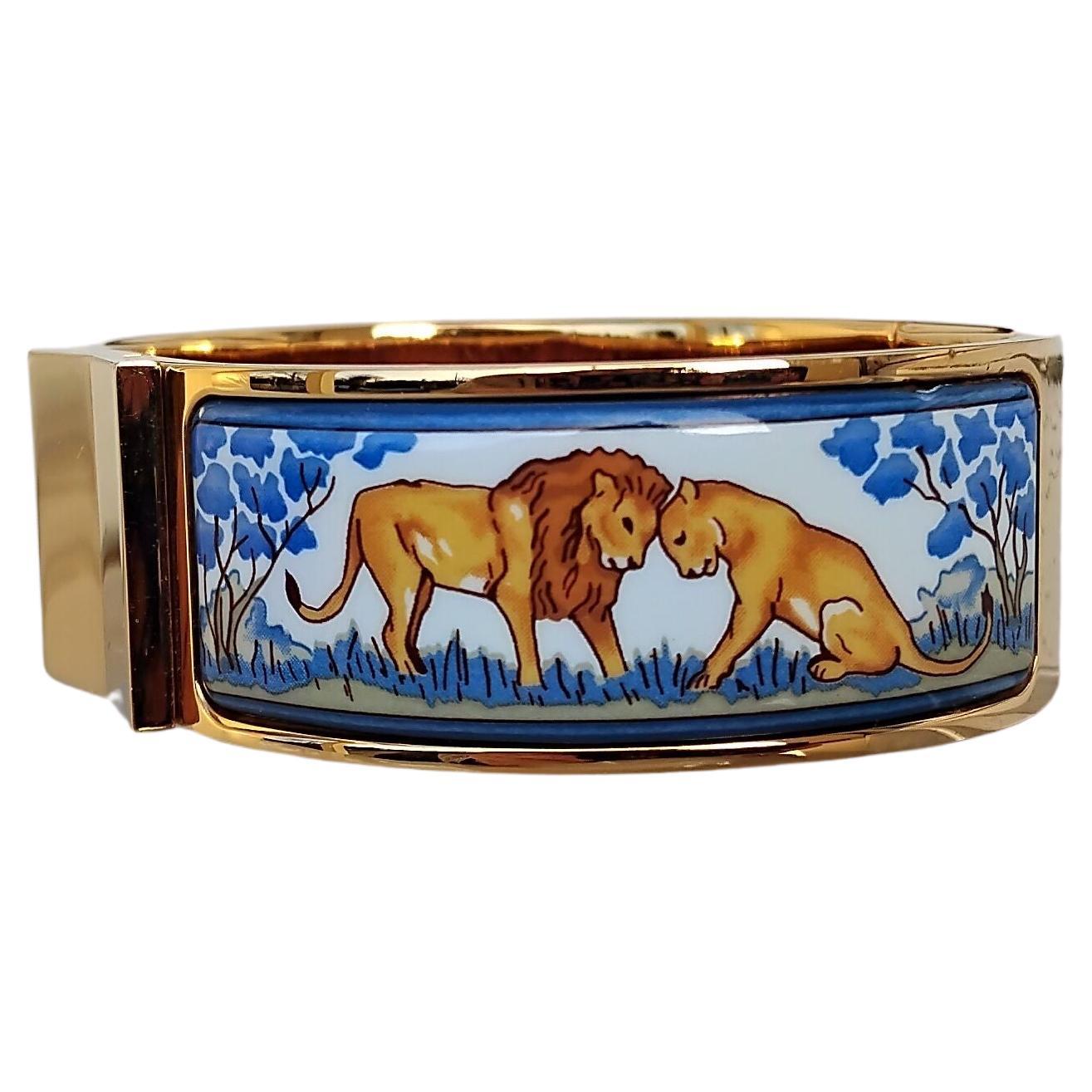 Hermès Lions and Lionesses Clic Clac Enamel Bracelet Gold Hdw 1