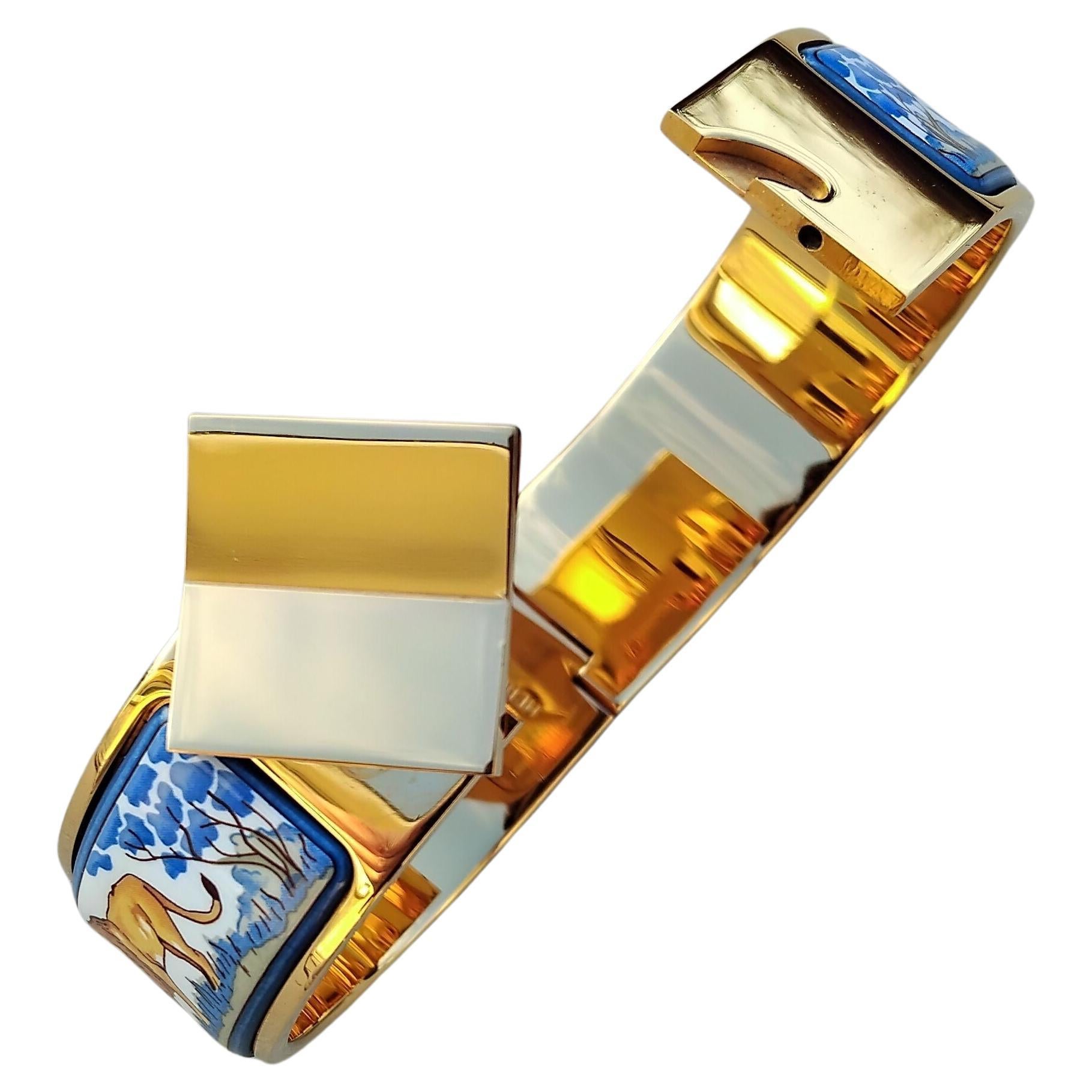 Hermès Lions and Lionesses Clic Clac Enamel Bracelet Gold Hdw 5