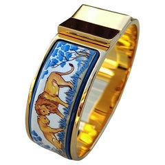 Hermès Lions and Lionesses Clic Clac Enamel Bracelet Gold Hdw