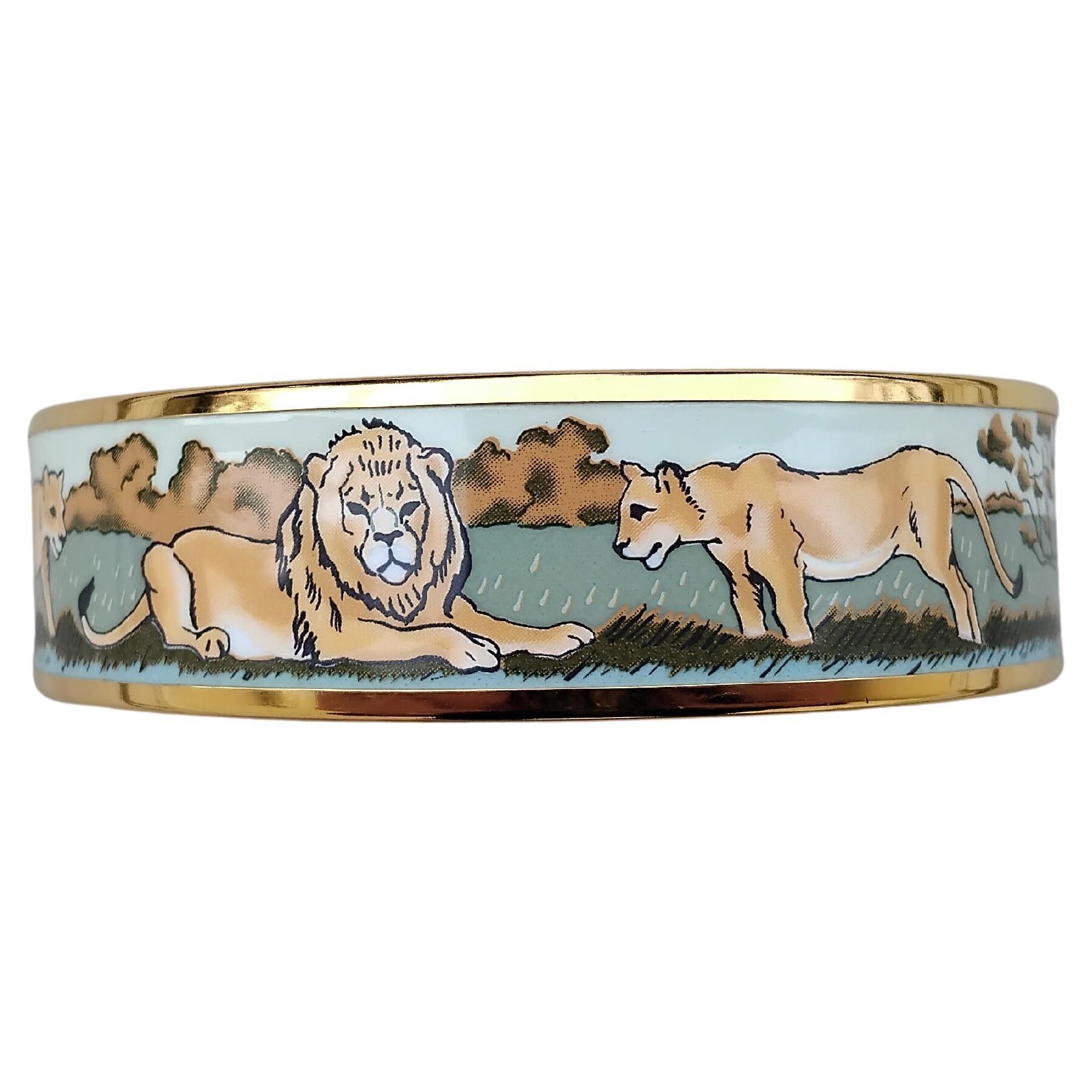 Hermès Leoni e Leonesse Smalto Oro Bracciale Grande 70 in vendita 1