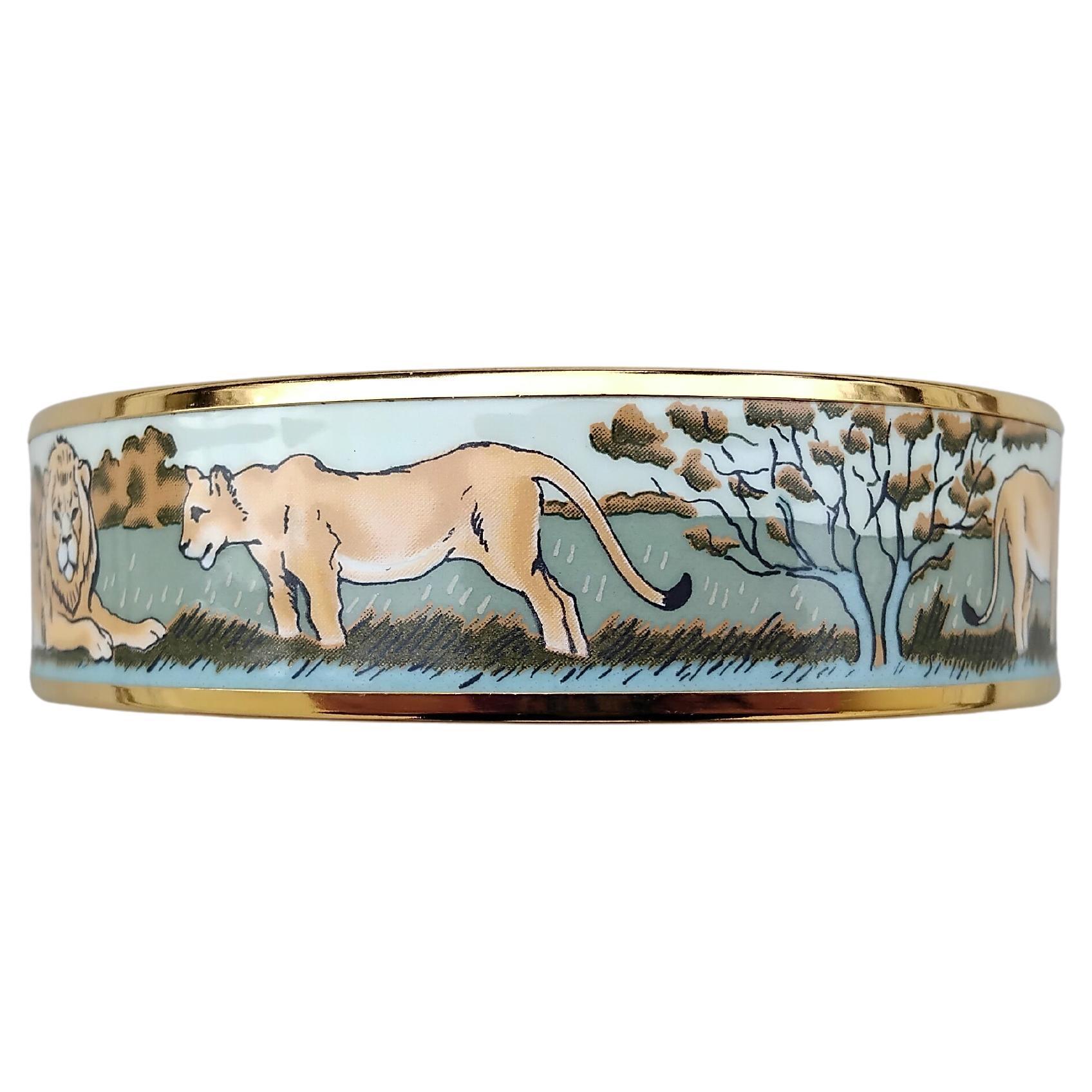 Hermès Leoni e Leonesse Smalto Oro Bracciale Grande 70 in vendita 2