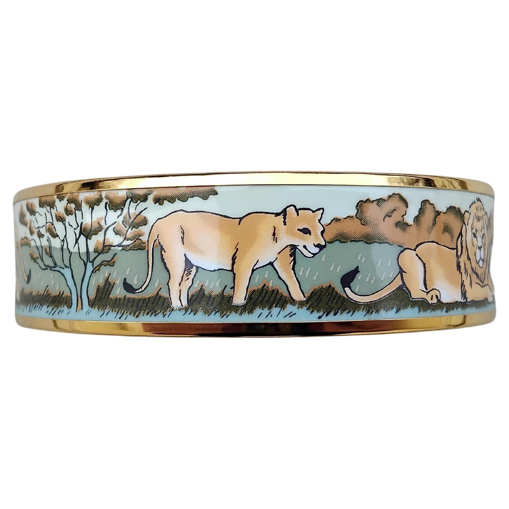Hermès Leoni e Leonesse Smalto Oro Bracciale Grande 70 in vendita 3