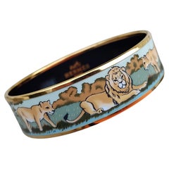 Hermès Lions and Lionesses Enamel Gold Large Bracelet 70
