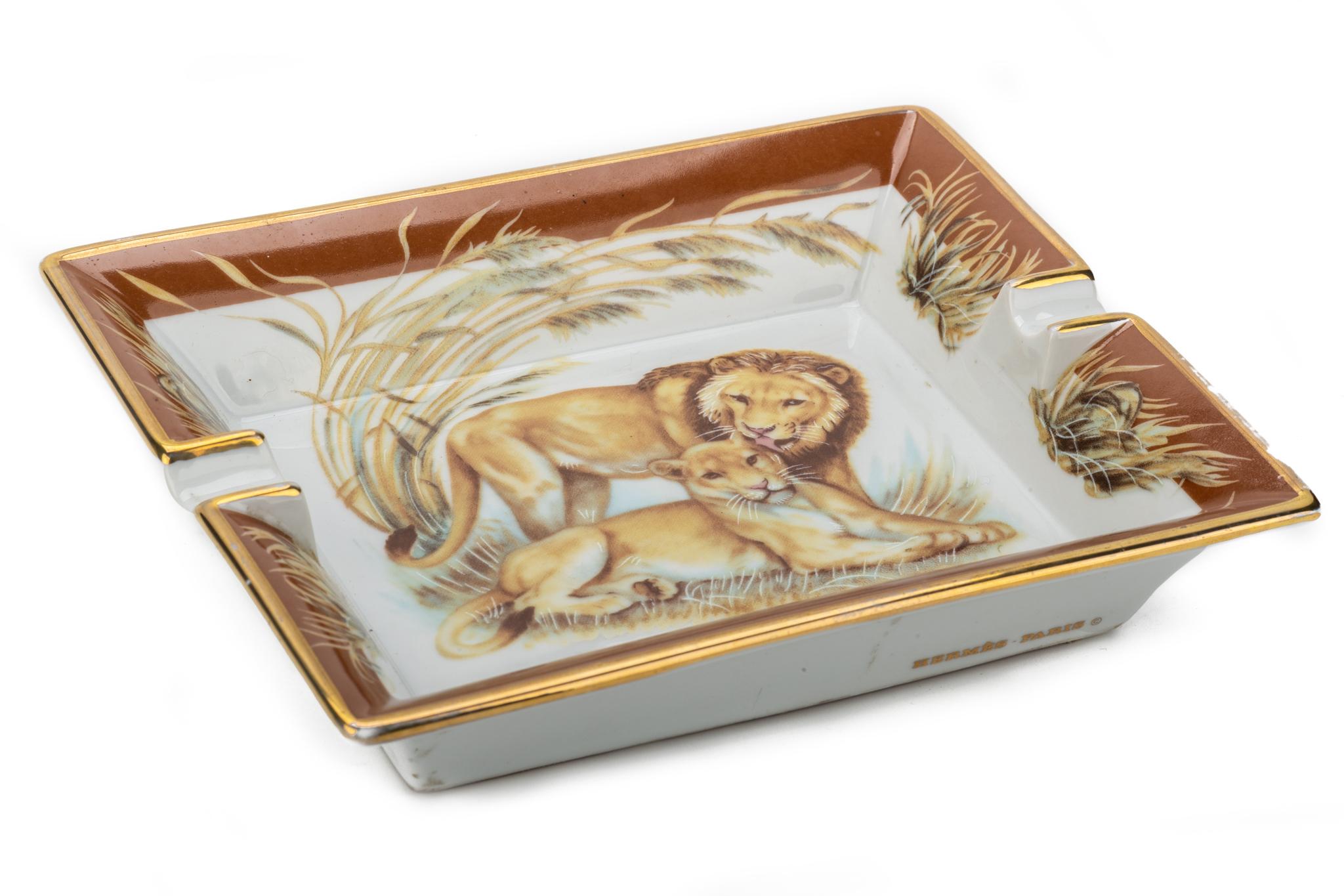 Women's or Men's Hermès Lions Brown Porcelain Ashtray