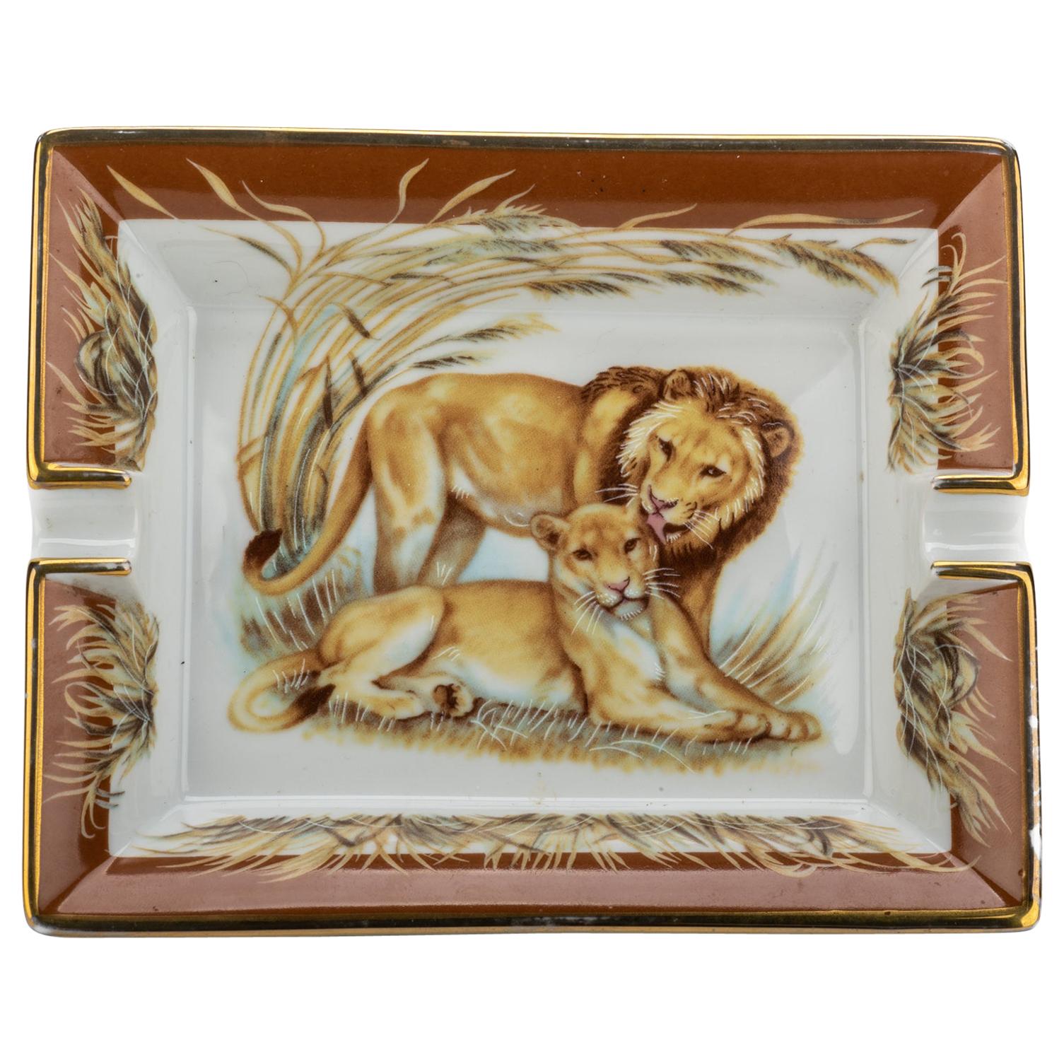 Hermès Lions Brown Porcelain Ashtray