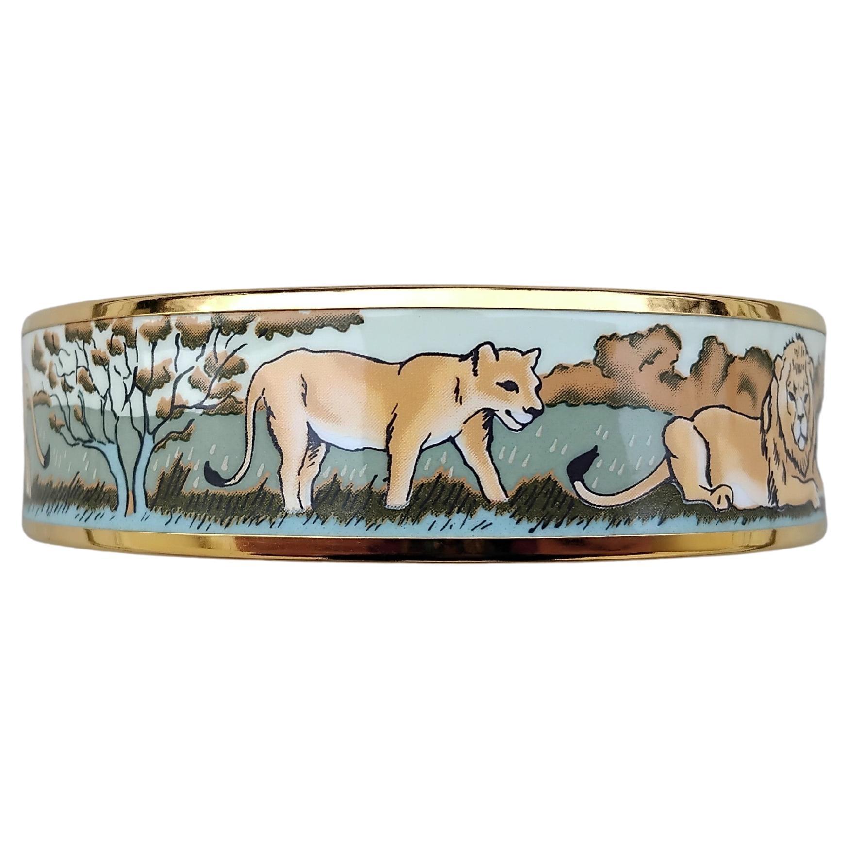 Hermès Lions Jewels Set Necklace Bracelet Earrings Green Gold Hdw Pour femmes en vente