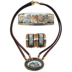 Hermès Lions Jewels Set Necklace Bracelet Earrings Green Gold Hdw