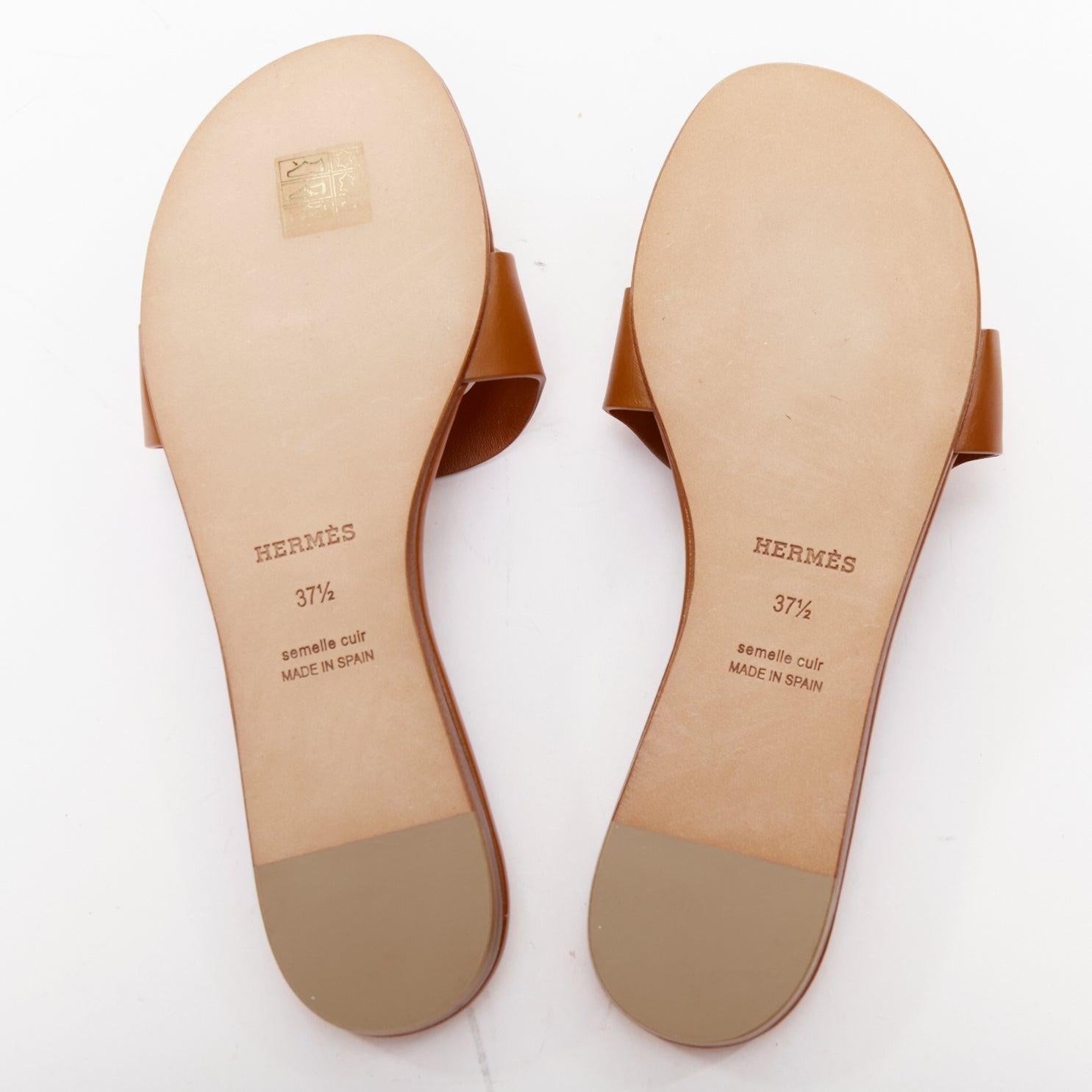 HERMES Lisboa Chaine d'ÄôAncre piel marrón recortada sandalia plana slippers EU37.5 en venta 6