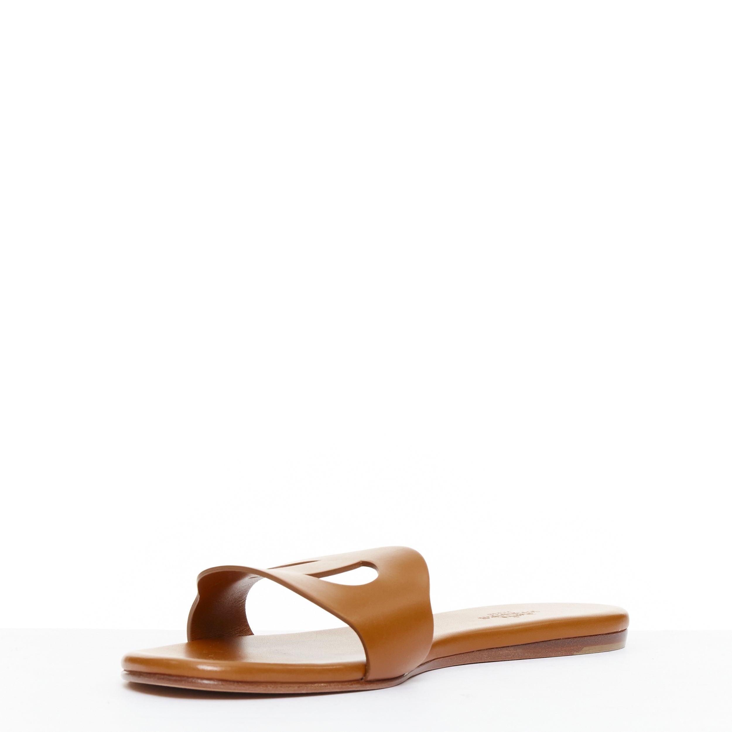 HERMES Lisboa Chaine d'ÄôAncre piel marrón recortada sandalia plana slippers EU37.5 en Excelente estado para la venta en Hong Kong, NT