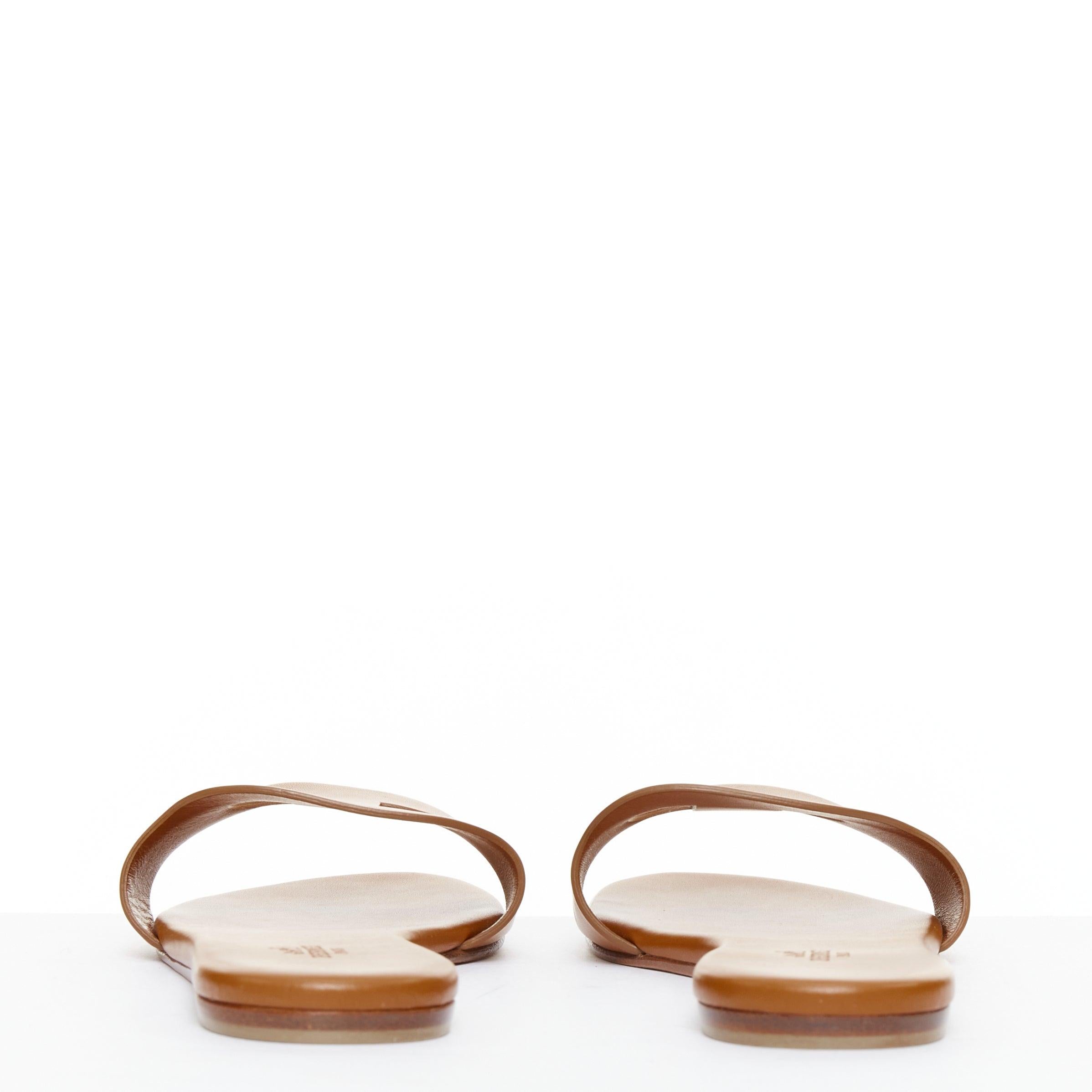 De las mujeres HERMES Lisboa Chaine d'ÄôAncre piel marrón recortada sandalia plana slippers EU37.5 en venta