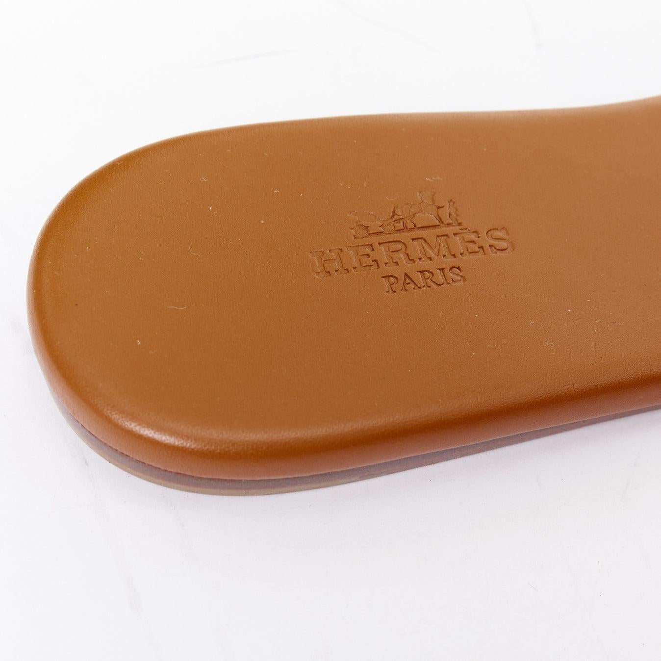 HERMES Lisboa Chaine d'ÄôAncre piel marrón recortada sandalia plana slippers EU37.5 en venta 3