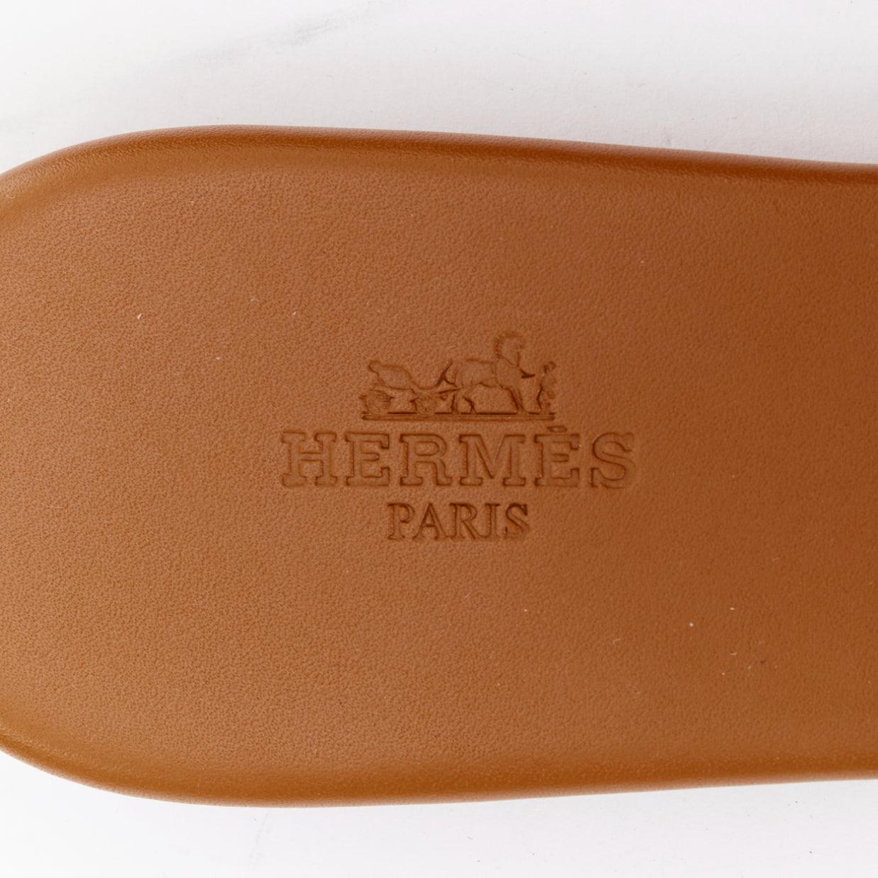 HERMES Lisboa Chaine d'ÄôAncre piel marrón recortada sandalia plana slippers EU37.5 en venta 4
