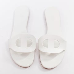 HERMES Lisboa Chaine d‚ÄôAncre white leather cut out flat sandal slippers EU37.5