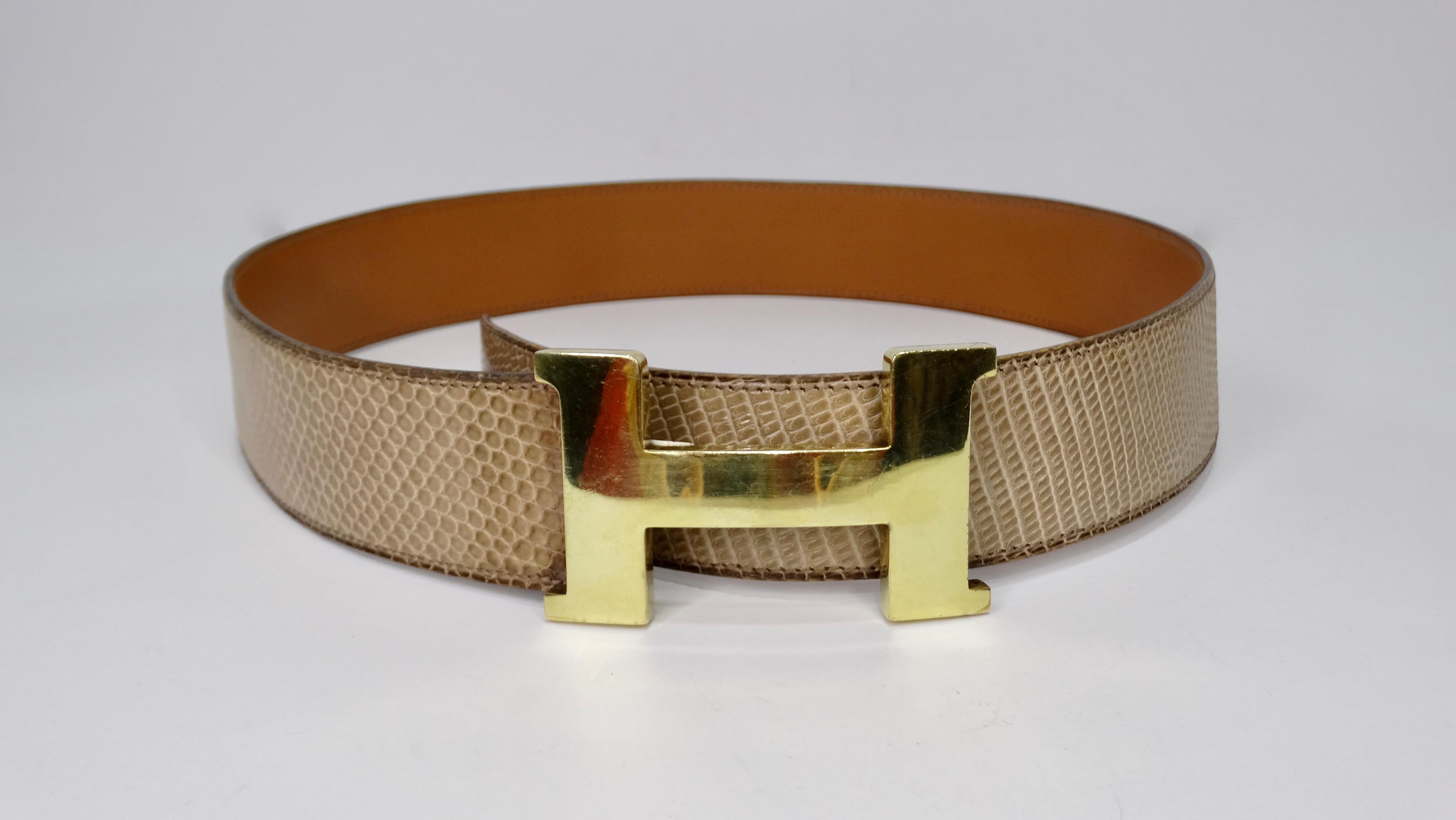 Brown Hermes Lizard Constance Belt 