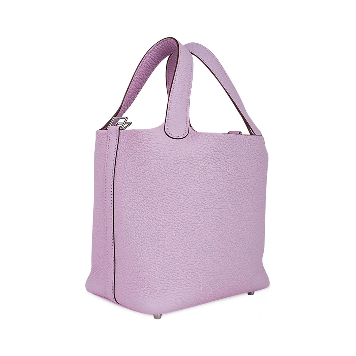 Mightychic offers an Hermes Picotin Lock 18 tote bag featured in coveted Mauve Sylvestre.
Ultimate neutral colour.
This charming Hermes Picotin tote is a perfect everyday go to bag.
Clemence leather with Palladium hardware.
Comes with lock and keys,
