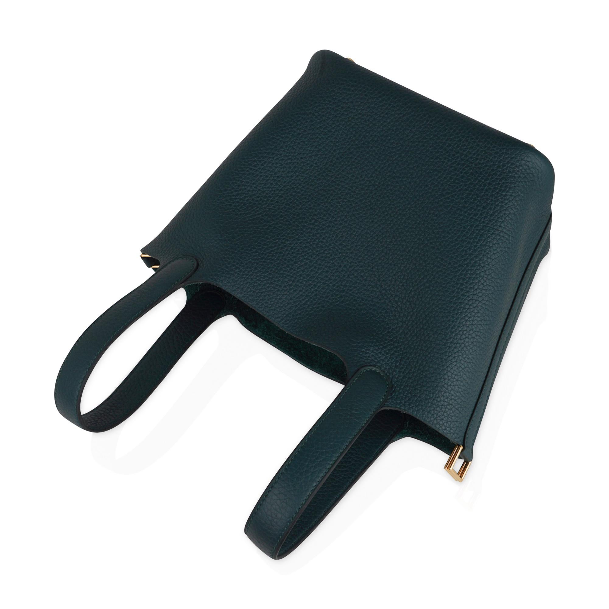 Black Hermes Lock 18 Bag Vert Cypress Gold Hardware Clemence Leather