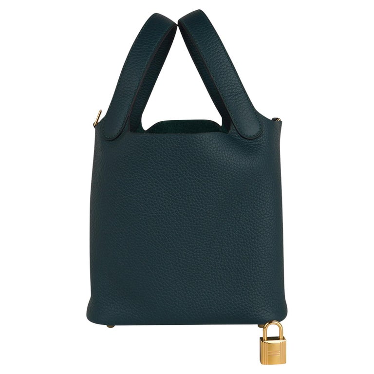 Hermes Lock 18 Bag Vert Cypress Gold Hardware Clemence Leather For Sale