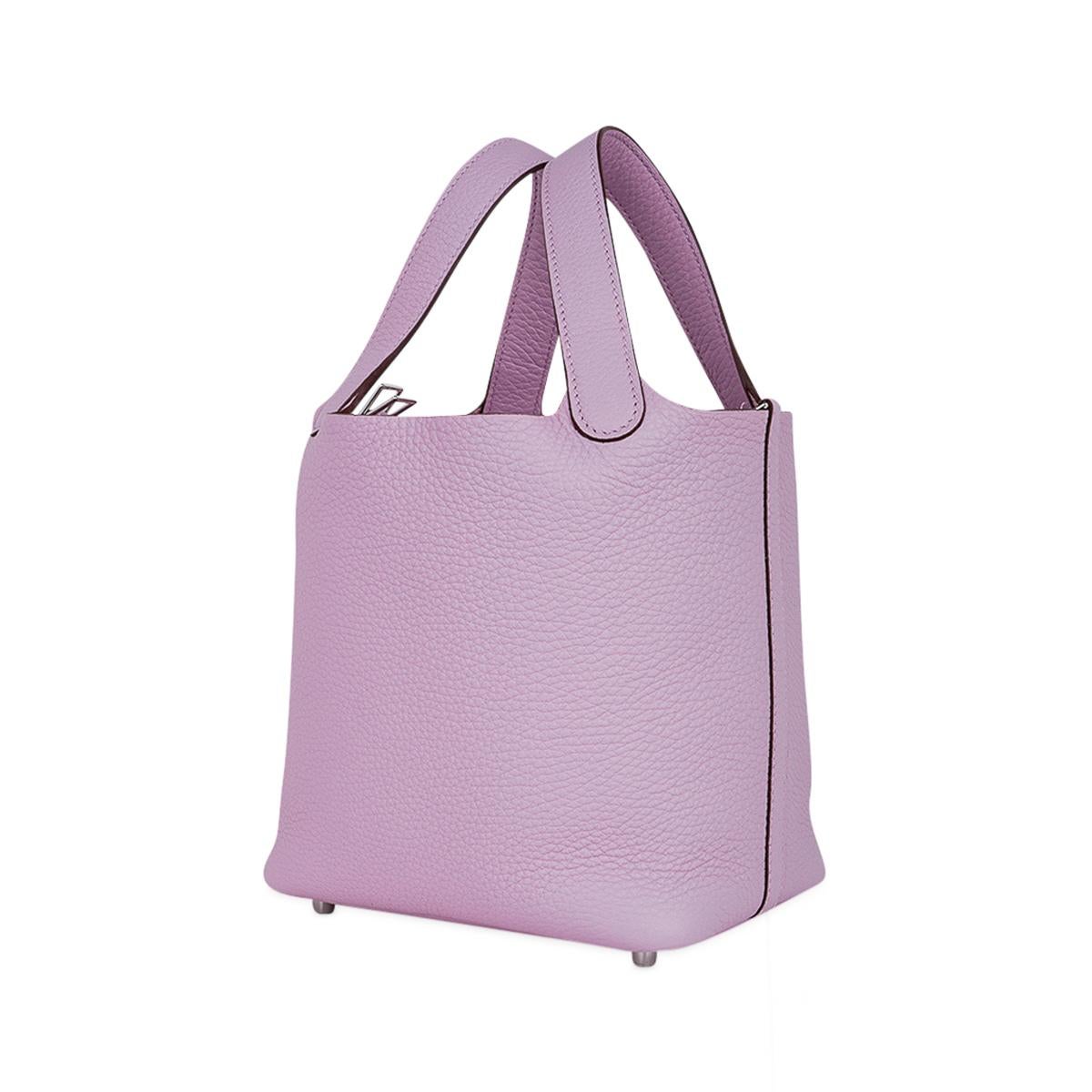 Hermes Lock 18 Mauve Sylvestre Bag Palladium Hardware Clemence Leather In New Condition For Sale In Miami, FL